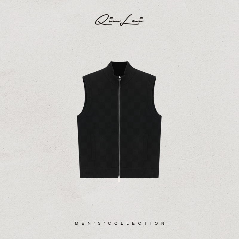 Mbnl-F Qin Lei Men's Clothing'L.V Checkerboard' Wool Custom Woven Textured Vest Ll-Wzmj60043