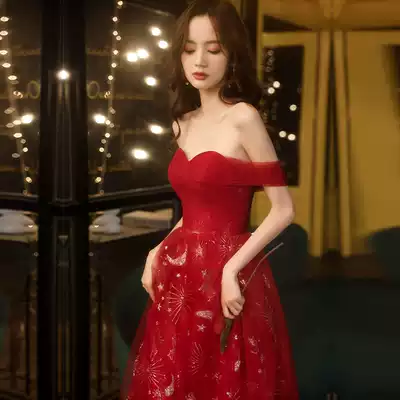 Toast Bride 2021 new summer home banquet engagement evening dress Women can wear shoulder dress