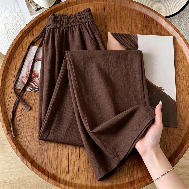 New Product Special Offer: Coffee-Colored Ice Silk Linen Wide-Leg Pants for Women, Summer Thin Style, Petite Size, Nine-Point Length, Drapey Cotton-Linen Pants New Product Special Offer: Coffee-Colored Ice Silk Linen Wide-Leg Pants for Women, Summer Thin Style, Petite Size, Nine-Point Length, Drapey Cotton-Linen Pants