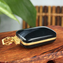 Mustache brother jewelry and Tian jade pendant seed material blue and white square brand 18k gold inlaid jade wrapping process