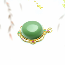 Mustache brother jewelry Hetian jade pendant Russian jasper powder green unstructured pendant 18k gold inlaid original