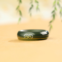 Huzi Ge Jewelry Hetian Jade Pagoda Green First-Class Extra Fine Material Ring Gold and Silver Wrong Love You Forever Tight Curse