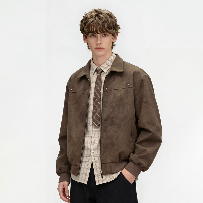Awrb American Retro Lapel Leather Jacket for Men and Women, New Spring and Autumn Trendy Brand, Loose and Versatile Fashion Jacket, Casual Outerwear