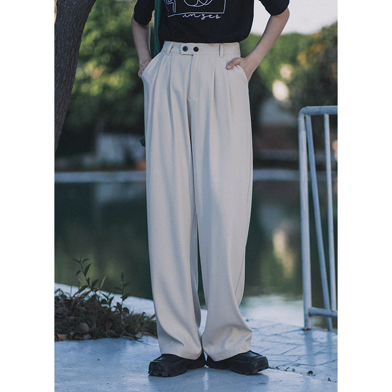 High waist pituitary western pants woman loose straight cylinder slim 100 lap pants 2022 minimalist about wide leg casual suit long pants