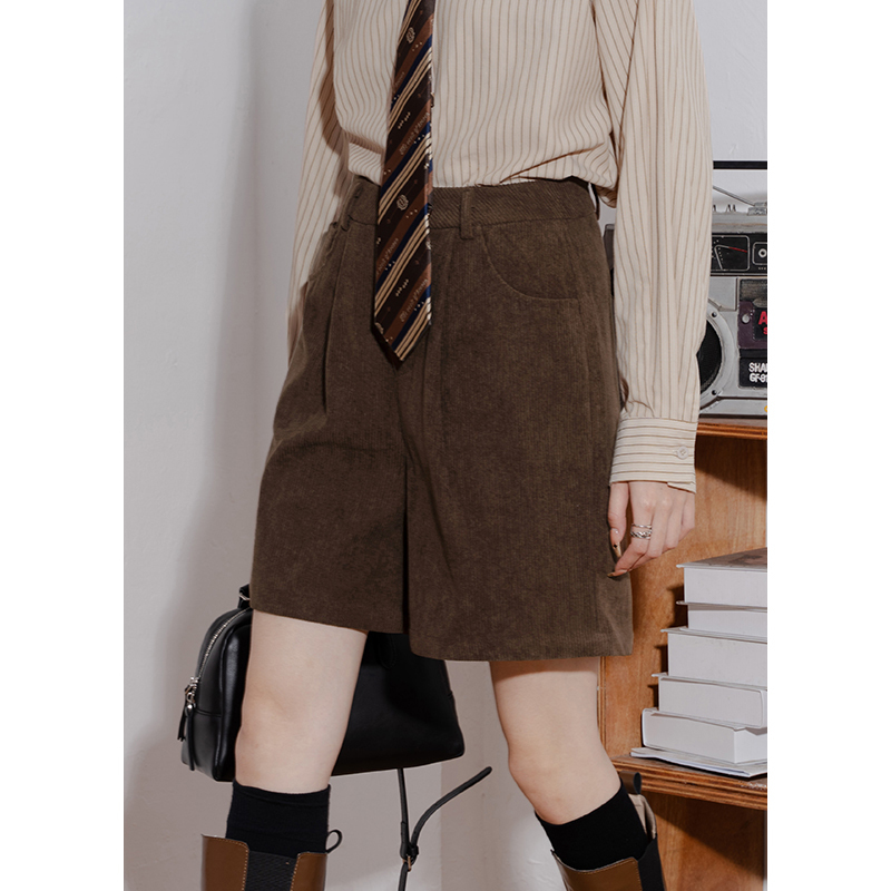 Corduroy High-Waisted Women's Spring Asymmetrical Loose Straight Mid-Length Pants Versatile Corduroy Casual Shorts Trendy