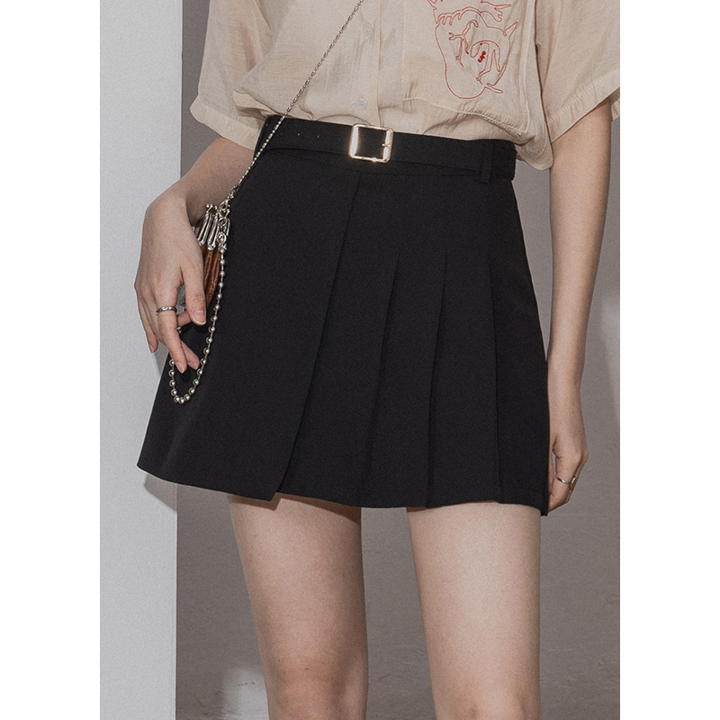 Design sense high waist A word short skirt woman anti-walking light asymmetrical pleat skirt with slim fit 100 lap suit half body skirt