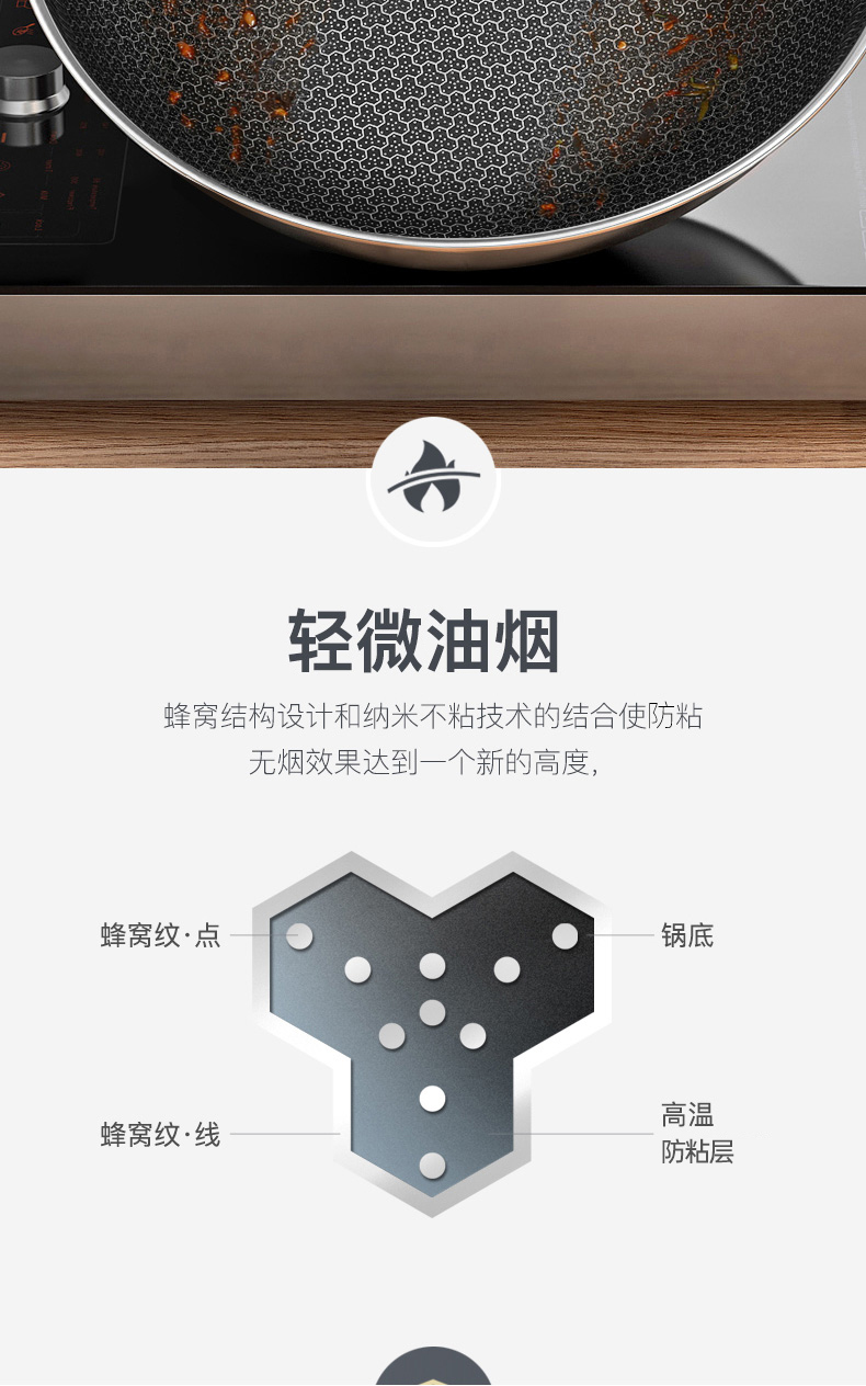 康巴赫 第三代 316不锈钢 蜂窝晶纹不粘炒锅 32cm 图14