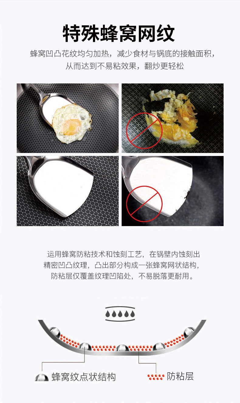 KBH 康巴赫  无油烟蜂巢304不锈钢不粘锅 32cm 图5