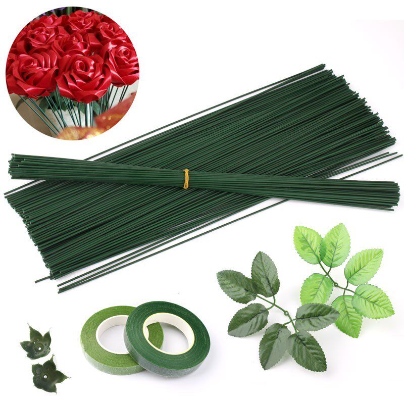Barlobe decorated ribbon flower package green leaf flowers dry flower rod finished rose wire leaf pole