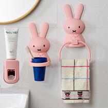 Cartoon Cute Toothbrush Shelf Wall-mounted Free-to-punch toilet Bathroom Lovers double Comb Toothpaste Cylinder