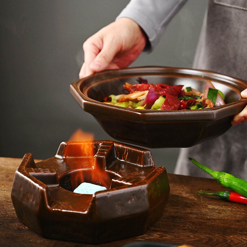 Alcohol furnace solid small hot pot dry pot household ceramic pot hotels dedicated high temperature cooking stew soup restaurant commercial