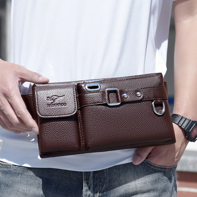 袋鼠男士腰包胸包真皮韩版休闲单肩包斜跨