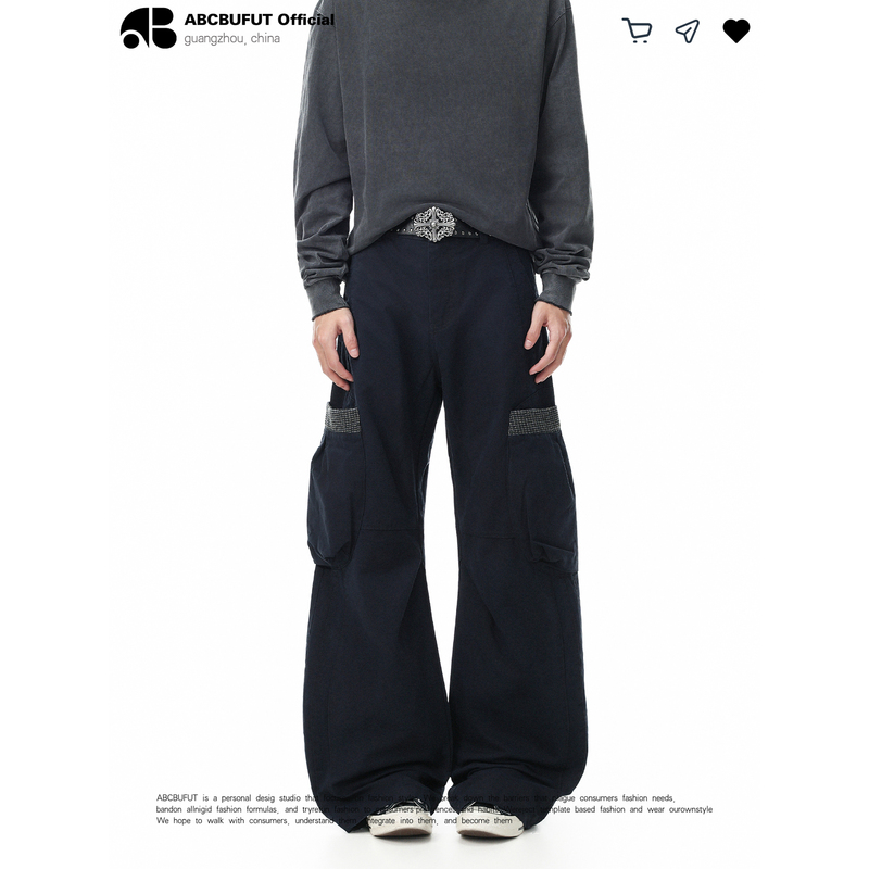 Abcbuft Three-Dimensional Tailored Cargo Pants for Men and Women, Black Multi-Pocket Design, American Style Trendy Wide-Leg Trousers Abcbuft Three-Dimensional Tailored Cargo Pants for Men and Women, Black Multi-Pocket Design, American Style Trendy Wide-Leg Trousers