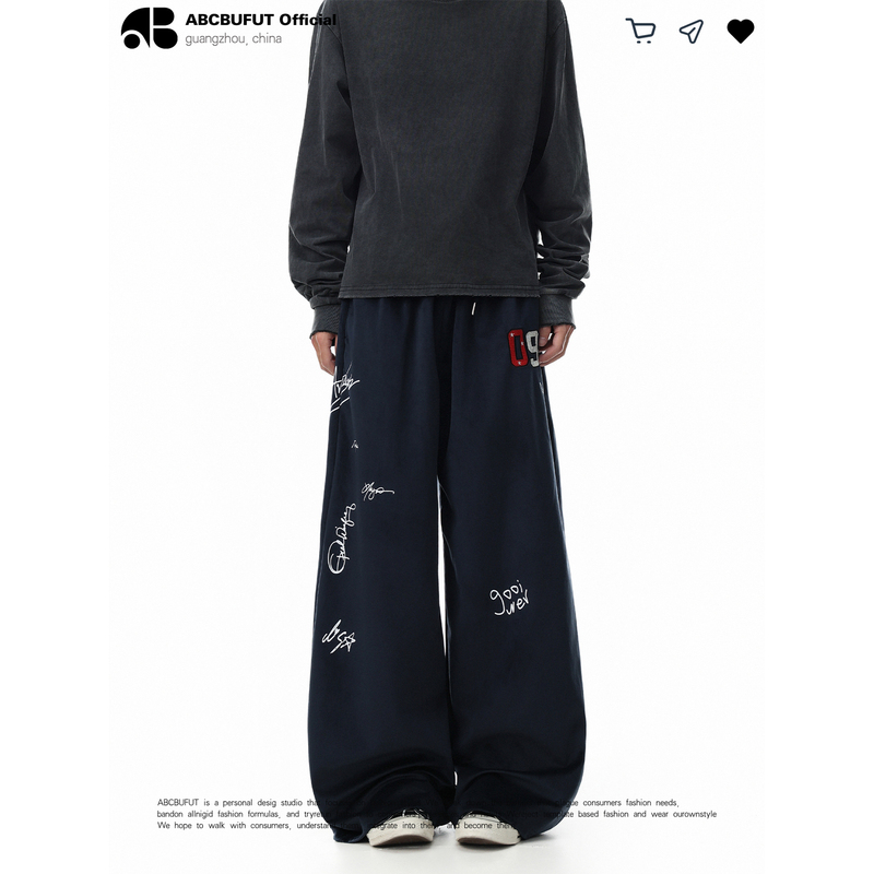 Abcbufut American Retro Satin Cool Embroidered Printed Drape Street Style Air-Conditioned Casual Design Long Pants Abcbufut American Retro Satin Cool Embroidered Printed Drape Street Style Air-Conditioned Casual Design Long Pants