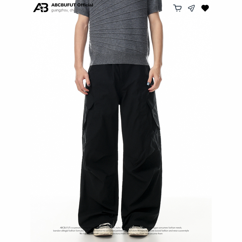 Abcbufut American-Style Deconstructed Patchwork Multi-Pocket Pleated Cargo Pants Unisex Loose Street-Style Straight-Leg Parachute Pants Abcbufut American-Style Deconstructed Patchwork Multi-Pocket Pleated Cargo Pants Unisex Loose Street-Style Straight-Leg Parachute Pants