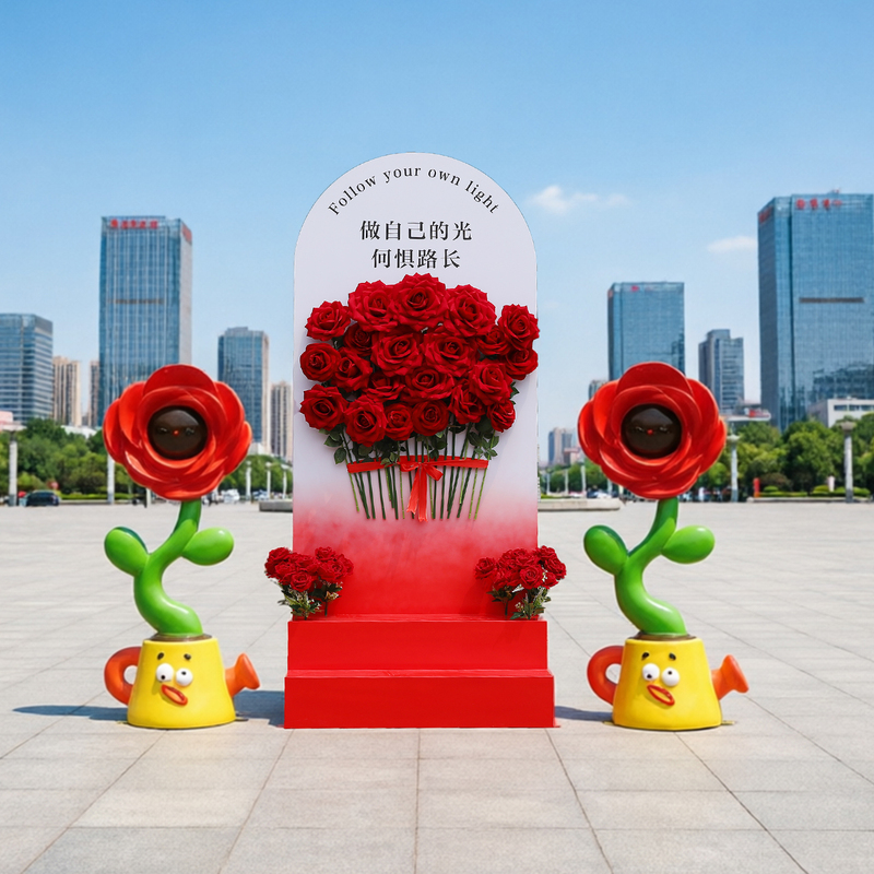 Outdoor Fiberglass Rose Flower Decoration Piece for Wedding Backdrop, Scenic Spots, Shopping Mall Atrium, Photo-Taking, and Large Display Items