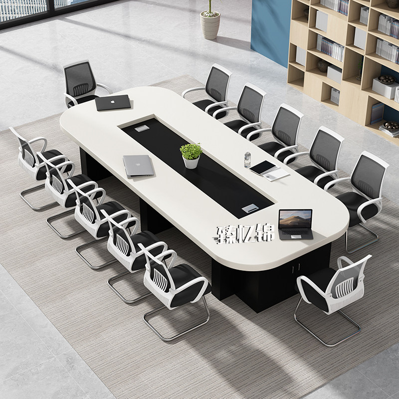 Office large conference table long table simple modern oval conference room table and chair combination black and white color block bar table