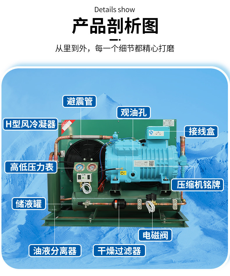 冷库全套设备制冷机组3匹5匹保鲜冷冻库半封闭低温活塞螺杆压缩机(pic11)