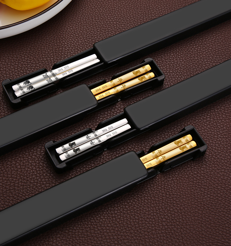304 stainless steel chopsticks outdoor portable tableware XII Zodiac portable chopsticks to work people convenient collection box