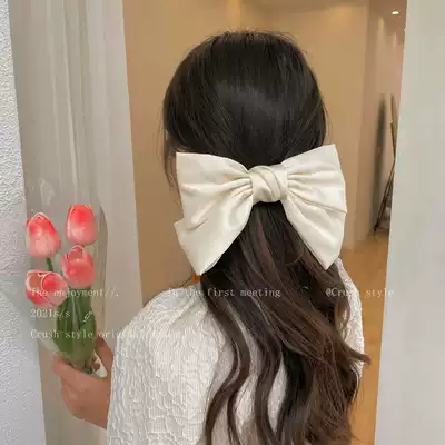 Simple bow hairclip female Korean back head Spring hairclip headwear Hairband Net red temperament tie hair accessories