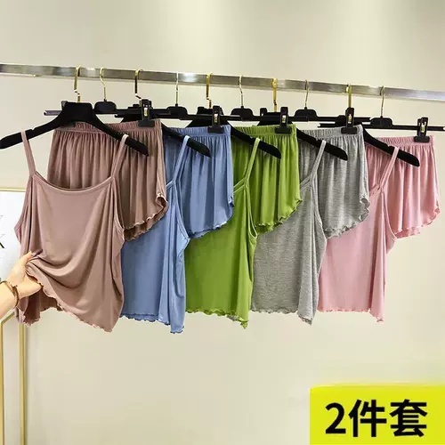 Летняя пижама, комплект, шорты, жилет, эффект подтяжки, оверсайз