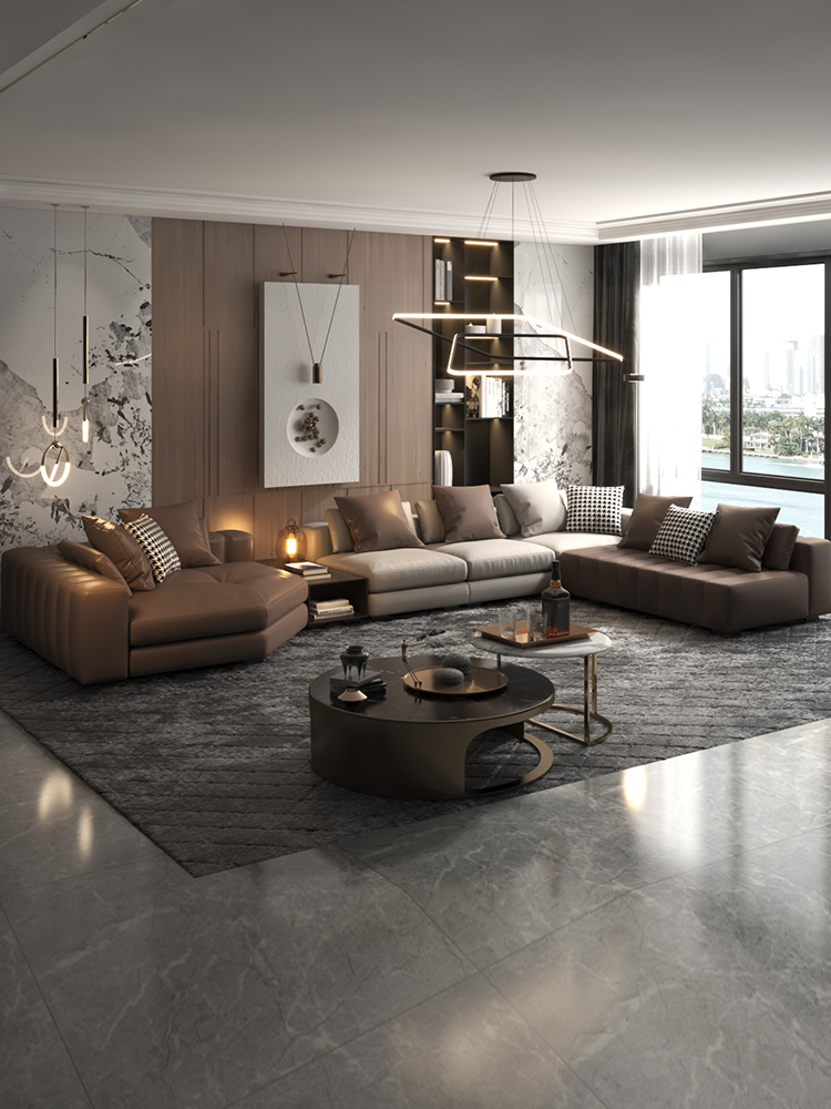 Luoxiang thương hiệu Ý thiết kế sofa da sang trọng nhẹ nhàng Connelly phòng khách sofa da cỡ lớn sang trọng cao cấp