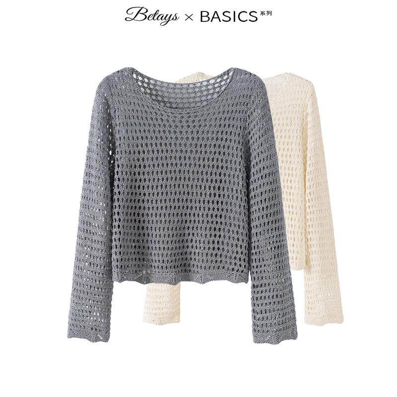 Shopping Mall Same Style Gray Hollow-Out Knit Sweater for Women, New Spring/Summer Gold Sequin Outerwear, Loose-Fitting Blouse Top