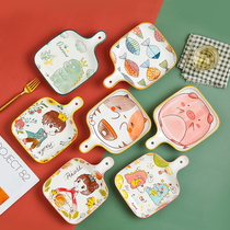 Japanese tableware with handle ceramic baking plate home baking western plate dish cartoon single handle cute breakfast plate