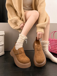 Brand genuine leather thick-soled retro birkenstock shoes for women 2025 autumn and winter new versatile small height increasing platform loafers