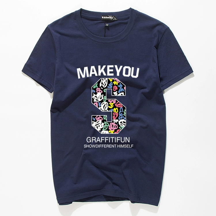 Mùa hè mới, áo thun nam ngắn tay cộng với phân bón để tăng chất liệu cotton cổ tròn in 5XL tay áo thể thao thông thường áo phông nam tay ngắn cổ trụ