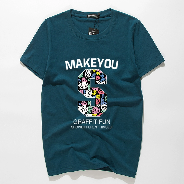 Mùa hè mới, áo thun nam ngắn tay cộng với phân bón để tăng chất liệu cotton cổ tròn in 5XL tay áo thể thao thông thường áo phông nam tay ngắn cổ trụ