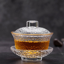 Transparent heat-resistant glass hammer eye pattern Cover bowl tea preparation kung fu tea set tea bowl three Cai bowl serving tea filter tea tea Gong Cup