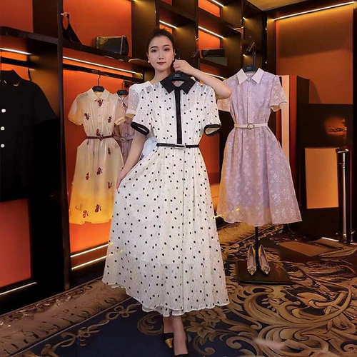 Летнее элитное платье, изысканная длинная юбка, французский стиль, изысканный стиль, высокая талия