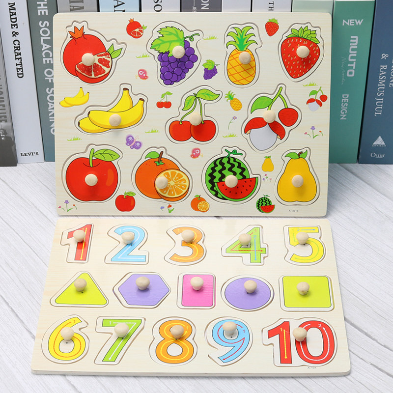 Hand Grip Board Puzzle Children Monsoon Teach Cognitive Puzzle Power Toy Baby Girl 1-2-year-old half building boy Two-Taobao