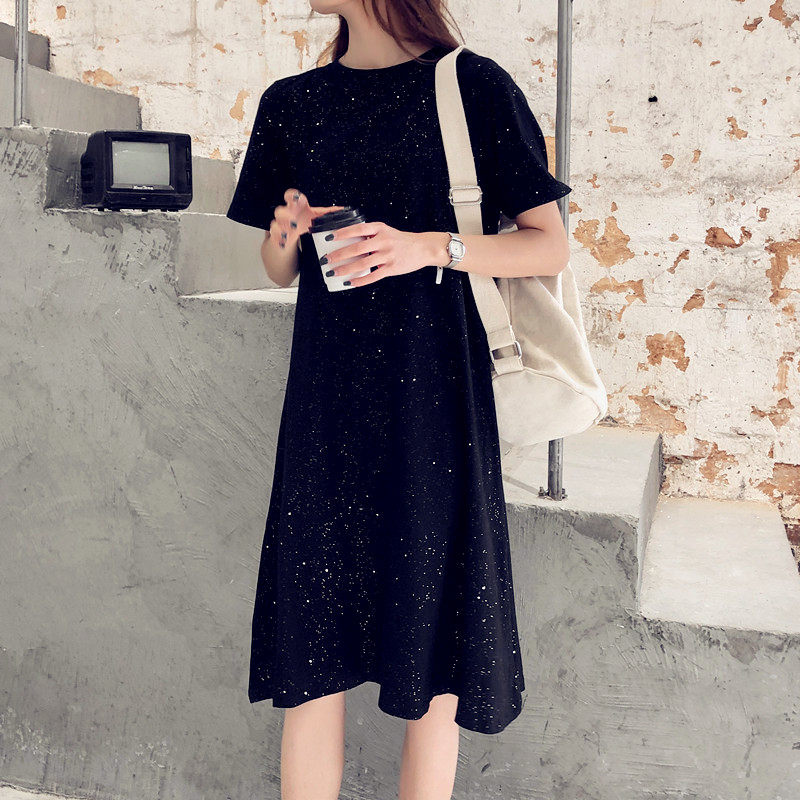 2021 pregnant woman summer dress foreign dress big size Fat mm out of fashion T-shirt boomers slim down a knee little black dress summer