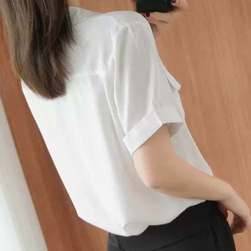 Хлопковая летняя рубашка, в корейском стиле, воротник поло, оверсайз, V-образный вырез