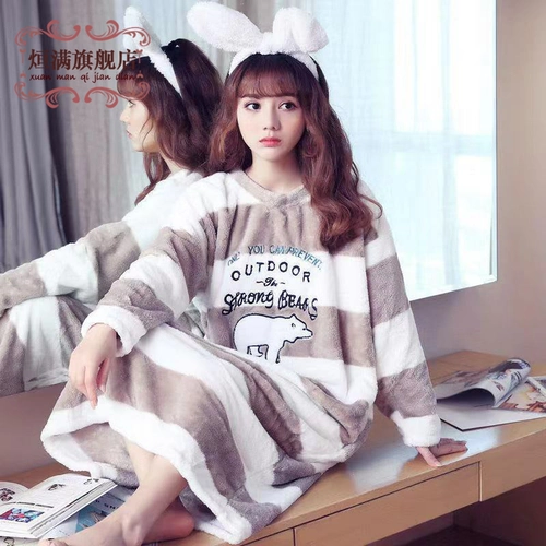 Коралловая бархатная милая длинная утепленная демисезонная фланелевая пижама, большой размер, для среднего возраста