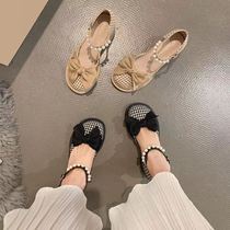 @ VLADIVOSTOK Granulated Sugar Orange Shake With Mary Precious Shoes Woman New Pearl Butterfly Knot Coarse Heel Non-slip 100 Hitch