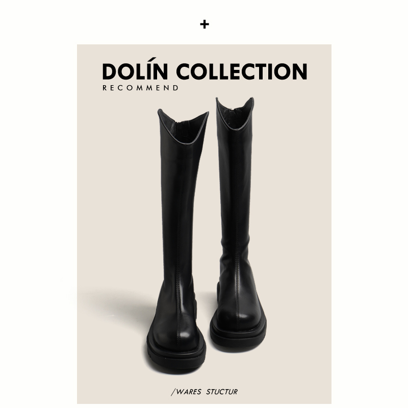 dolin collection Martin boots 2022 new long cylinder boots thick leg riding boots small sub-thick bottom black