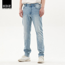 KDZ slim straight mens jeans 2021 summer Xinjiang cotton light blue washed nostalgic casual trousers