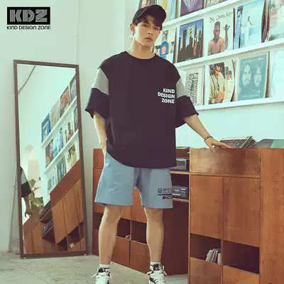 KDZ short sleeve T-shirt men's summer 2021 new color splicing sleeve Korean loose OVERSIZE large size cotton