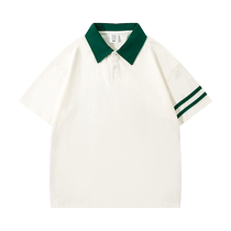 POLO shirt custom parallel bars color-blocked lapel T-shirt loose student class uniform party pure cotton work clothes embroidered logo