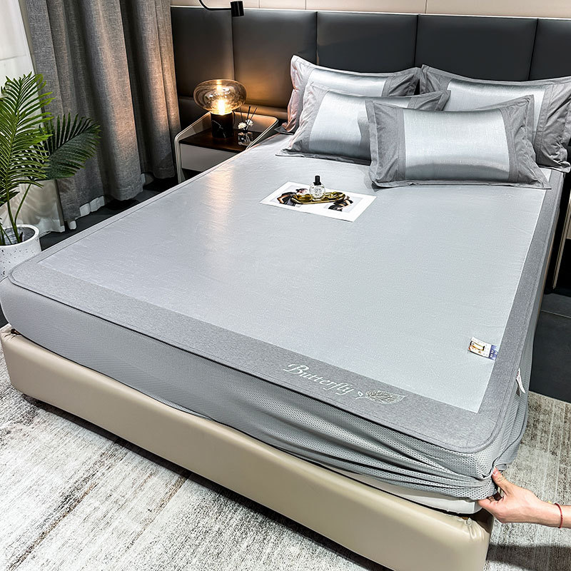 海門王尚月紡績工場 純色アイスシルク 3点セット ベッドシーツ 洗える 夏用 涼しい 折りたたみ 空気清浄