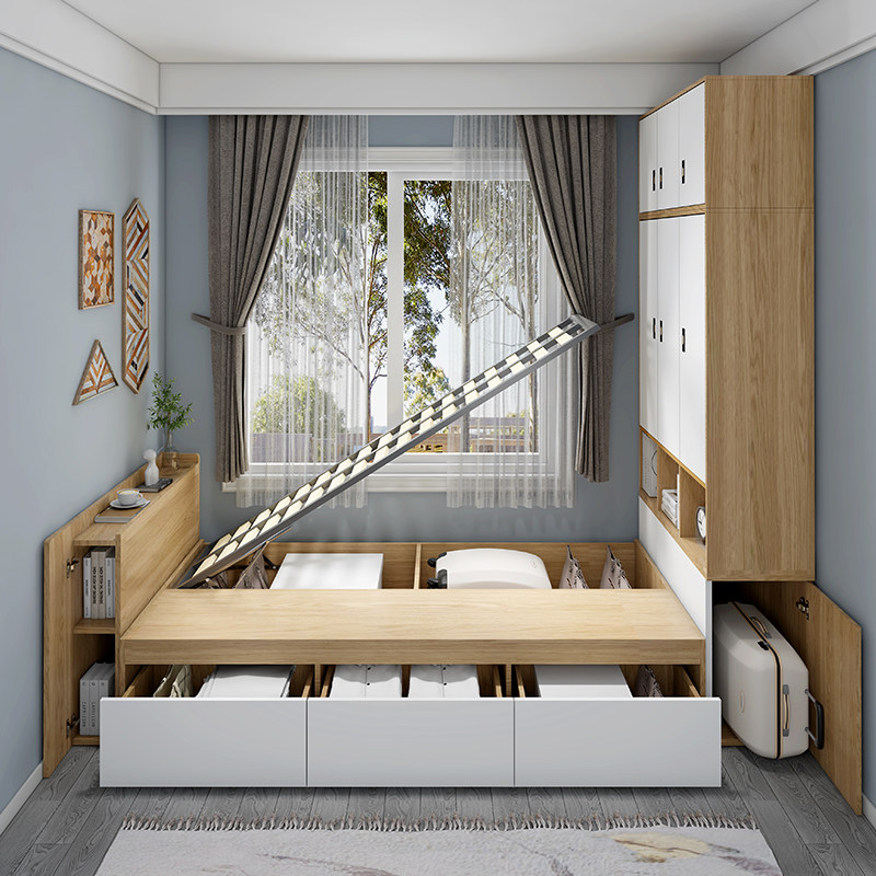 Custom children's tatami bed wardrobe multi-function integrated storage bed Nordic storage second bedroom single bed small apartment 