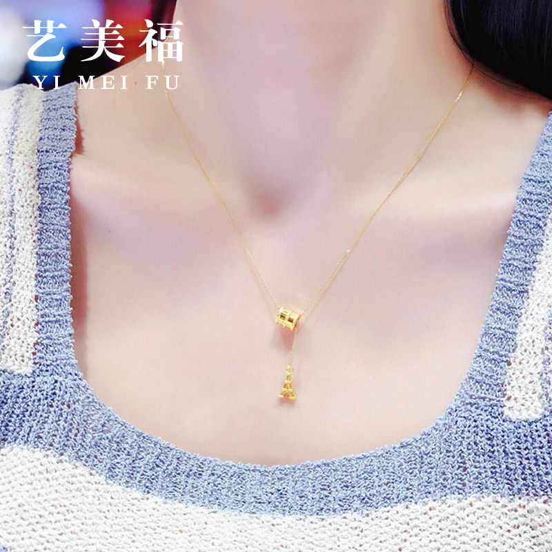 999 Pure Gold Small Waist Gold Necklace Pendant 5G Clavicle Chain Women's One-piece Chain Fine Set Chain Pure Gold Iron Tower