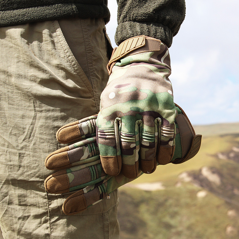 Outdoor camouflage tactics All fingers gloves for men waterproof and warm breathable electric car locomotive cycling gloves winter