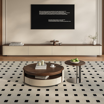Simple modern saddle leather coffee table TV cabinet living room combination small apartment solid wood retro style round coffee table for use