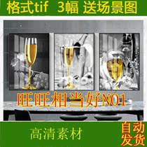 Modern Nordic Photography Red Wine Champagne Black & White Gold Wine Glass Restaurant Light Extravagant Triptych Picture Drawing Material