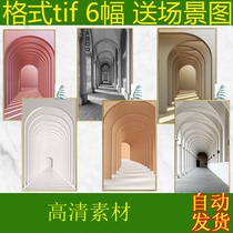 Nordic Architecture Space Morandi Color Genguan Decoration Painting Time Tunnel Arch Background Wall Corridor Hang Painting Material
