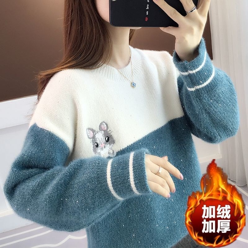 The new women's dress in 2021 lazy wind wear lazy wind thicker sweater in the winter